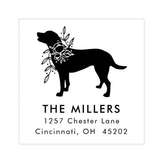 フローラドッグパーソナライズされたスクエアアドレススタンプ ラバースタンプ (インプリント)