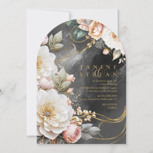 フローラドラ結婚マの木炭アーチID1022 招待状 (正面)