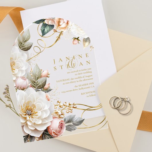 フローラドラ結婚マの透明アーチID1022 アクリル招待状