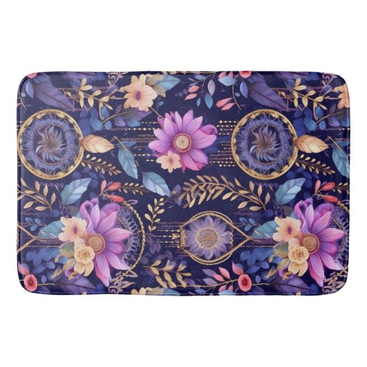 フローラドリーマキャッチャーbohoダークフェザー バスマット (正面)