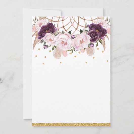 フローラドリームキャッチャーベビーシャワーガールパープル赤面 招待状 (裏面)