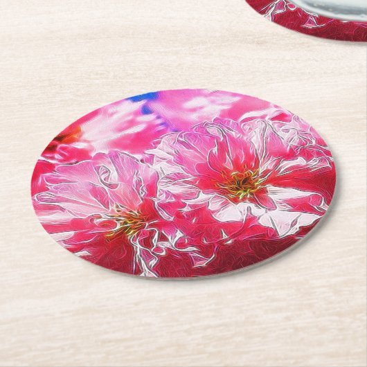 フローラドリームス03ホットピンク ラウンドペーパーコースター (アングル)