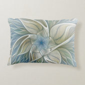 フローラドリームパターン抽象芸術ブルーカーキフラクタル アクセントクッション (裏面)