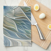 フローラドリームパターン抽象芸術ブルーカーキフラクタル キッチンタオル (四つ折り)