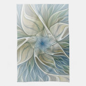 フローラドリームパターン抽象芸術ブルーカーキフラクタル キッチンタオル (縦)