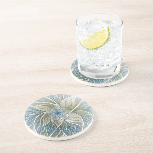 フローラドリームパターン抽象芸術ブルーカーキフラクタル コースター (側面)