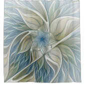 フローラドリームパターン抽象芸術ブルーカーキフラクタル シャワーカーテン (正面)