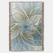 フローラドリームパターン抽象芸術ブルーカーキフラクタル スローブランケット (正面縦)