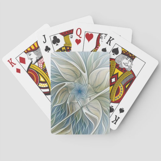フローラドリームパターン抽象芸術ブルーカーキフラクタル トランプ (裏面)