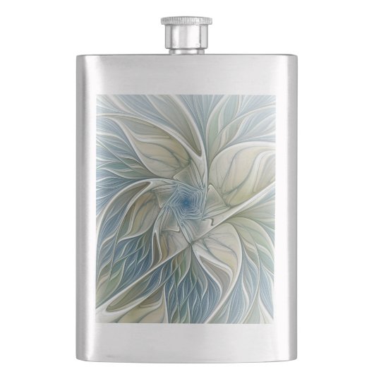 フローラドリームパターン抽象芸術ブルーカーキフラクタル フラスク (正面)