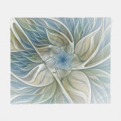 フローラドリームパターン抽象芸術ブルーカーキフラクタル フリースブランケット (正面(横))