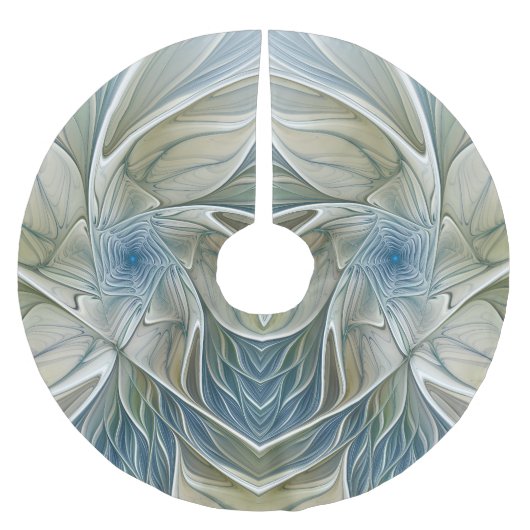 フローラドリームパターン抽象芸術ブルーカーキフラクタル ブラッシュドポリエステルツリースカート (正面)