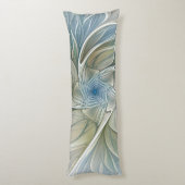 フローラドリームパターン抽象芸術ブルーカーキフラクタル ボディピロー (裏面 (縦))