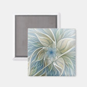 フローラドリームパターン抽象芸術ブルーカーキフラクタル マグネット (正面/裏面)