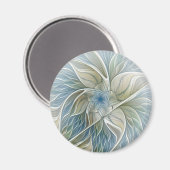 フローラドリームパターン抽象芸術ブルーカーキフラクタル マグネット (正面/裏面)