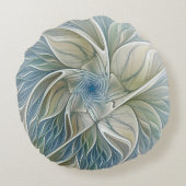 フローラドリームパターン抽象芸術ブルーカーキフラクタル ラウンドクッション (裏面)