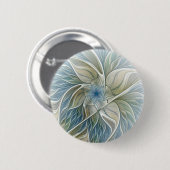 フローラドリームパターン抽象芸術ブルーカーキフラクタル 缶バッジ (正面&裏面)
