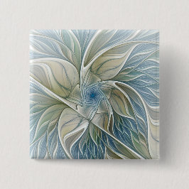 フローラドリームパターン抽象芸術ブルーカーキフラクタル 缶バッジ