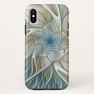 フローラドリームパターン抽象芸術ブルーカーキフラクタル iPhone X ケース