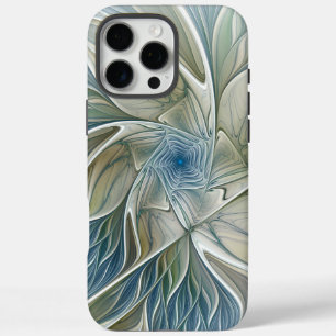 フローラドリームパターン抽象芸術ブルーカーキフラクタル iPhone 16 PRO MAXケース