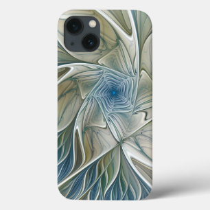 フローラドリームパターン抽象芸術ブルーカーキフラクタル iPhone 13ケース