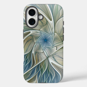 フローラドリームパターン抽象芸術ブルーカーキフラクタル iPhone 16ケース