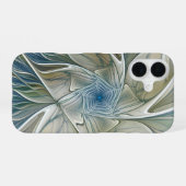 フローラドリームパターン抽象芸術ブルーカーキフラクタル iPhone 16ケース (裏面横)
