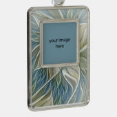 フローラドリームパターン抽象芸術ブルーカーキ+写真 シルバープレートフレームオーナメント (右)