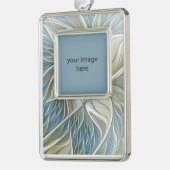 フローラドリームパターン抽象芸術ブルーカーキ+写真 シルバープレートフレームオーナメント (左)