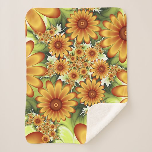 フローラドリームモダン、抽象芸術フラワーフラクタルアート シェルパブランケット (正面)