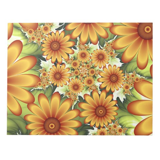 フローラドリームモダン、抽象芸術フラワーフラクタルアート ノートパッド (正面)