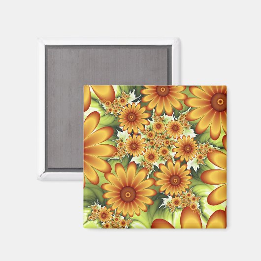 フローラドリームモダン、抽象芸術フラワーフラクタルアート マグネット (正面/裏面)