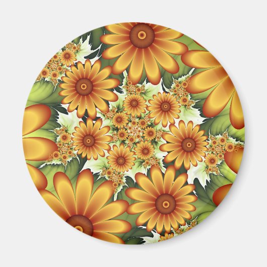 フローラドリームモダン、抽象芸術フラワーフラクタルアート マグネット (正面)