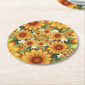 フローラドリームモダン、抽象芸術フラワーフラクタルアート ラウンドペーパーコースター (アングル)