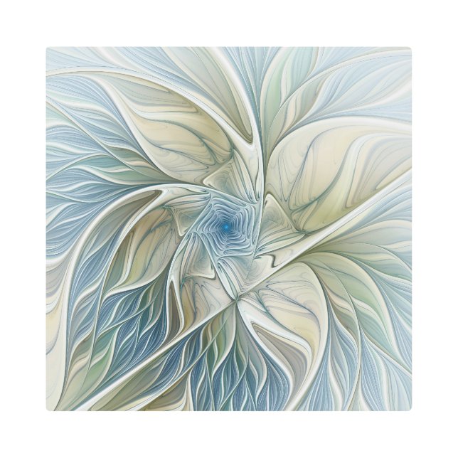 フローラドリーム抽象芸術ブルーカーキフラクタルアート メタルプリント (正面)