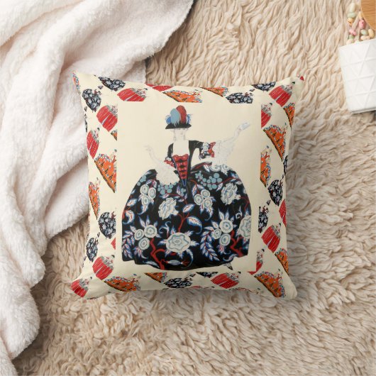 フローラドレスアールデコファッション衣装の女性 クッション (ブランケット)