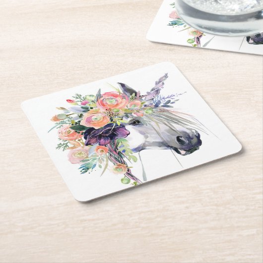 フローラドレス一角獣 スクエアペーパーコースター (アングル)