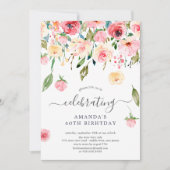フローラドロップピンク牡丹バースデーパーティー 招待状 (正面)