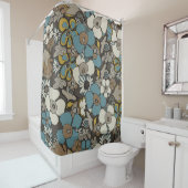 フローラドードルトルコブルーアンバーブラウンマスタード シャワーカーテン (インサイチュ)