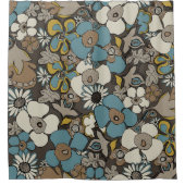 フローラドードルトルコブルーアンバーブラウンマスタード シャワーカーテン (正面)