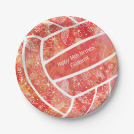 フローラドーム赤オレンジ色バレーボール ペーパープレート