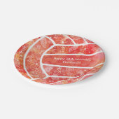 フローラドーム赤オレンジ色バレーボール ペーパープレート (アングル)