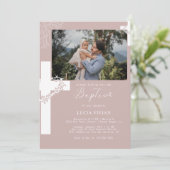 フローラニュートラルクロスミニマリストバプテスマ写真 招待状 (スタンド正面)