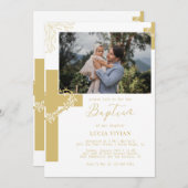 フローラニュートラルクロスミニマリストバプテスマ写真 招待状 (正面/裏面)