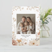 フローラニュートラルフレームファミリーフォト&名前イースター 招待状 (スタンド正面)