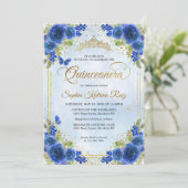 フローラネイビエレガントーブルー金ゴールドティアラキンセアニラ 招待状 (スタンド正面)