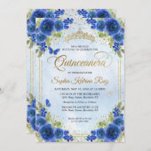 フローラネイビエレガントーブルー金ゴールドティアラキンセアニラ 招待状 (正面/裏面)