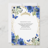 フローラネイビモダンーブルー金ゴールドティアラキンセアニラ 招待状 (裏面)