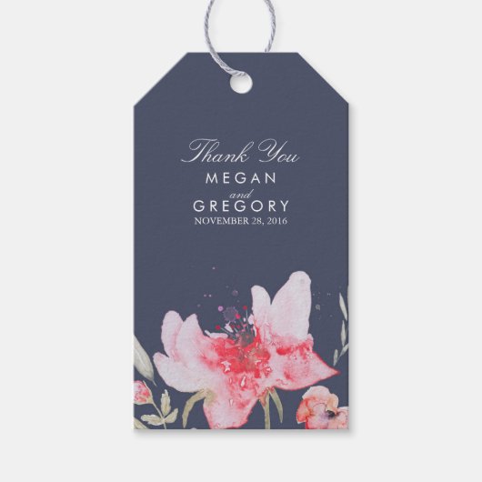 フローラネイビーとピンクウォーター結婚カラー ギフトタグ (正面)