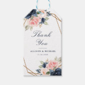 フローラネイビーと赤面の水の色ジオメトリック結婚ス ギフトタグ (正面)